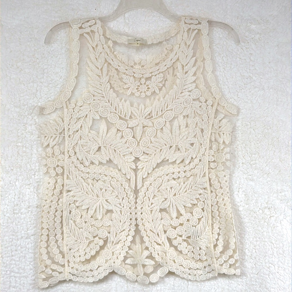 Crochet embroidery mesh floral sleeveless tank blouse size medium